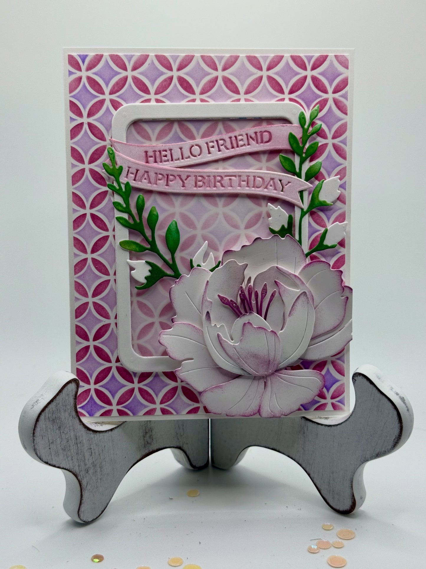 White and burgundy peony Birthday card