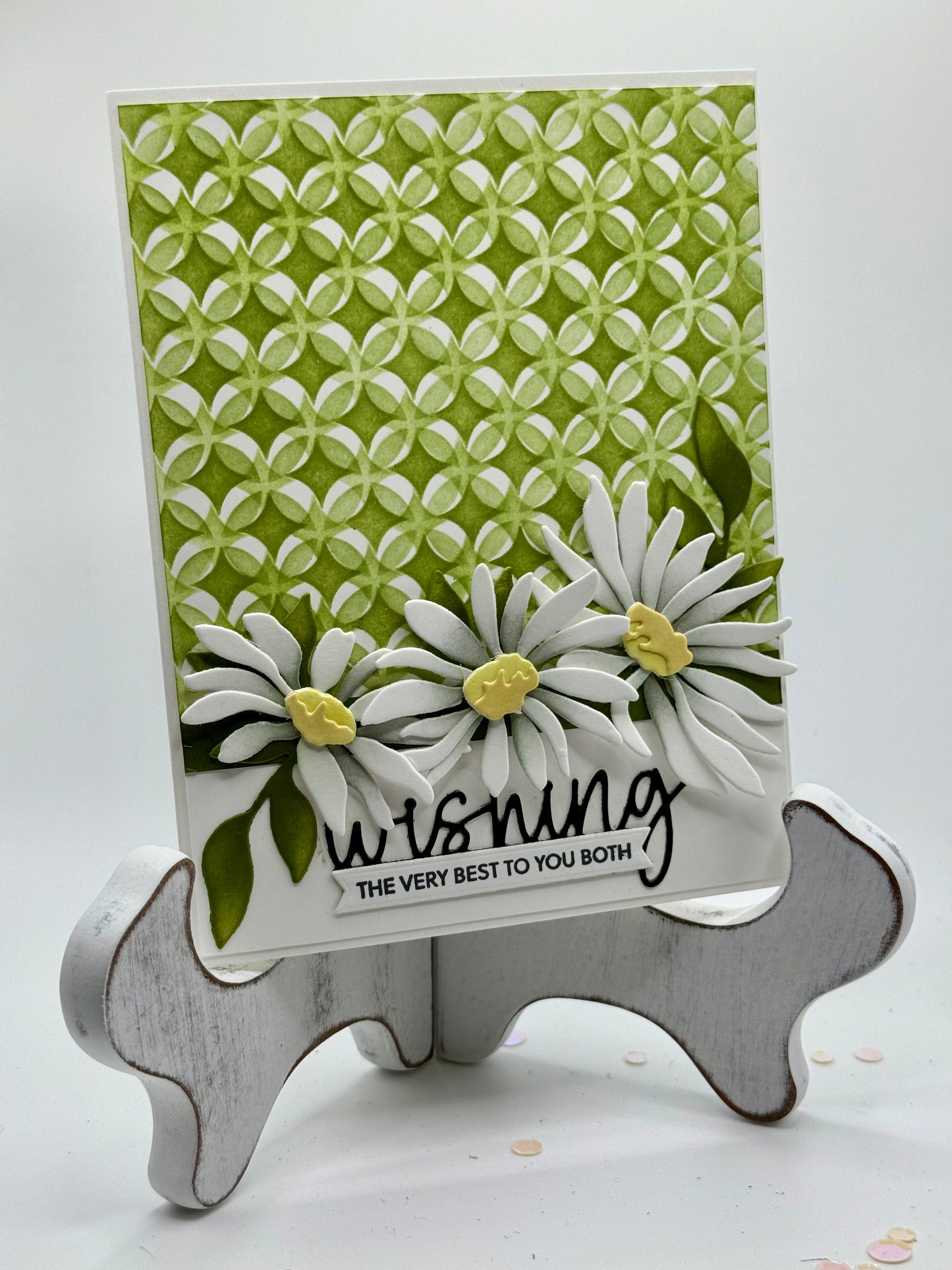 Green stenciled background with Daisies (Wishing the very best to you both)