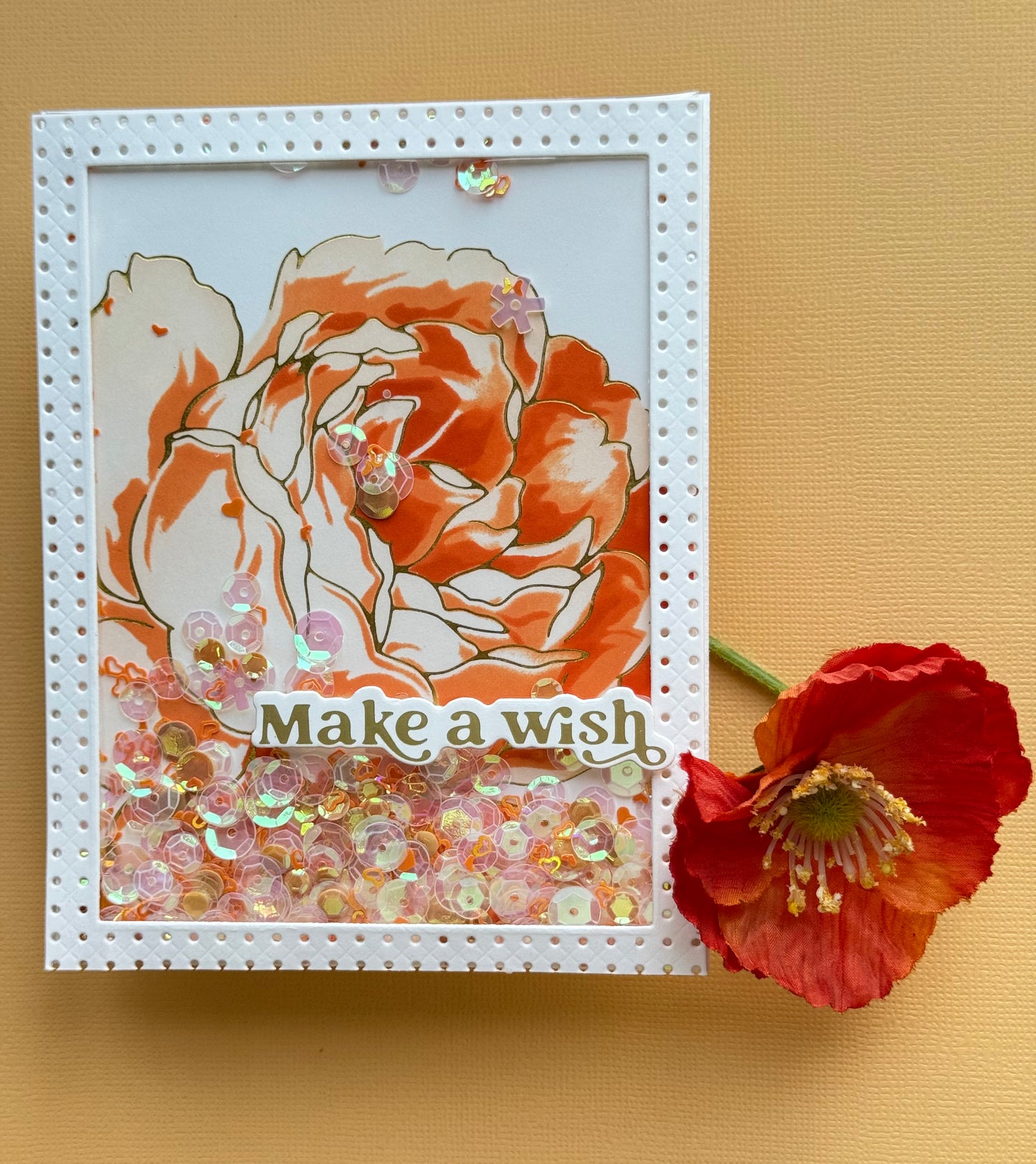 Lovely orange rose shaker card