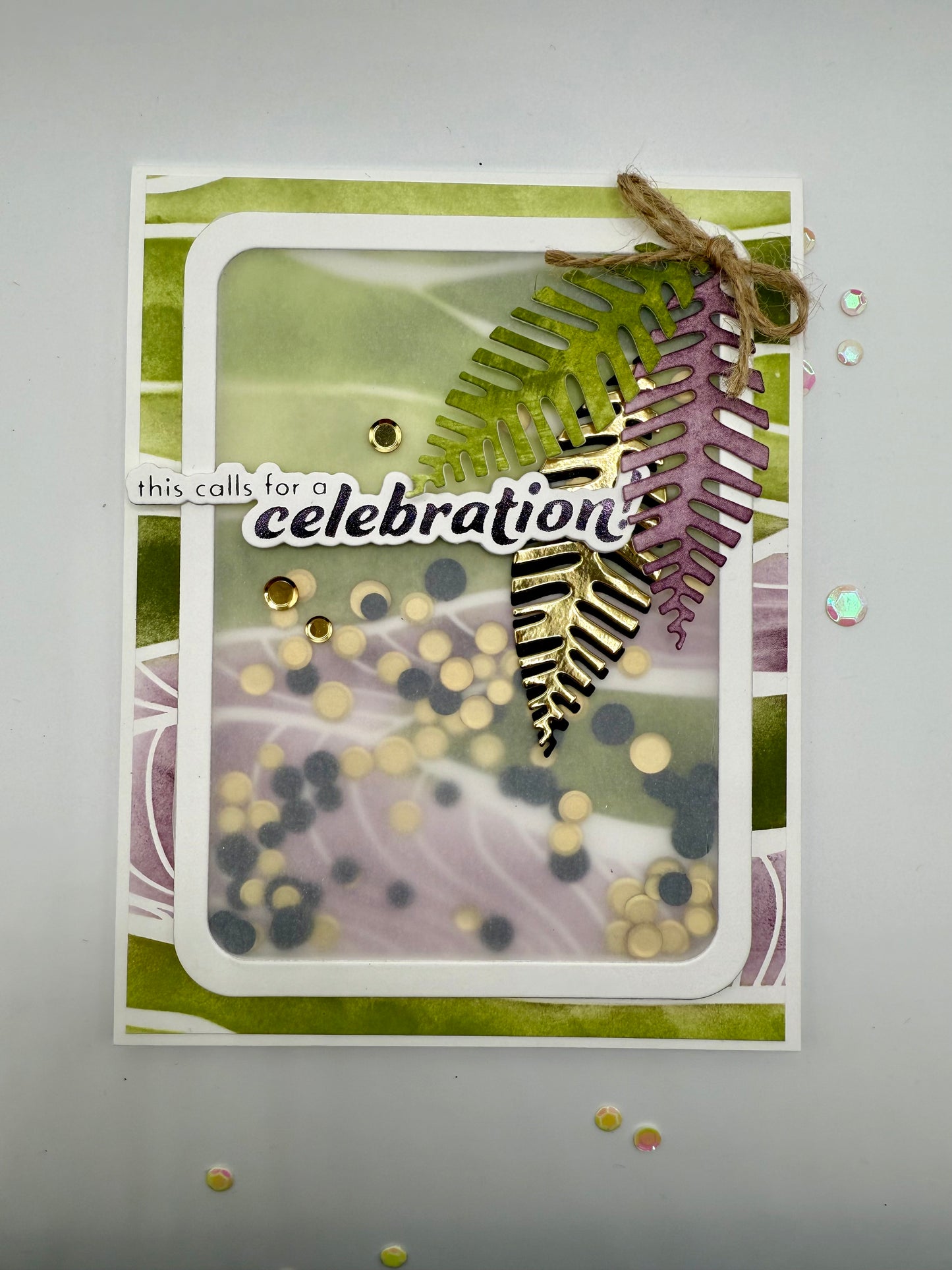 Fun purple and green shaker card