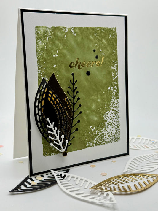 Green block inked background with leaves