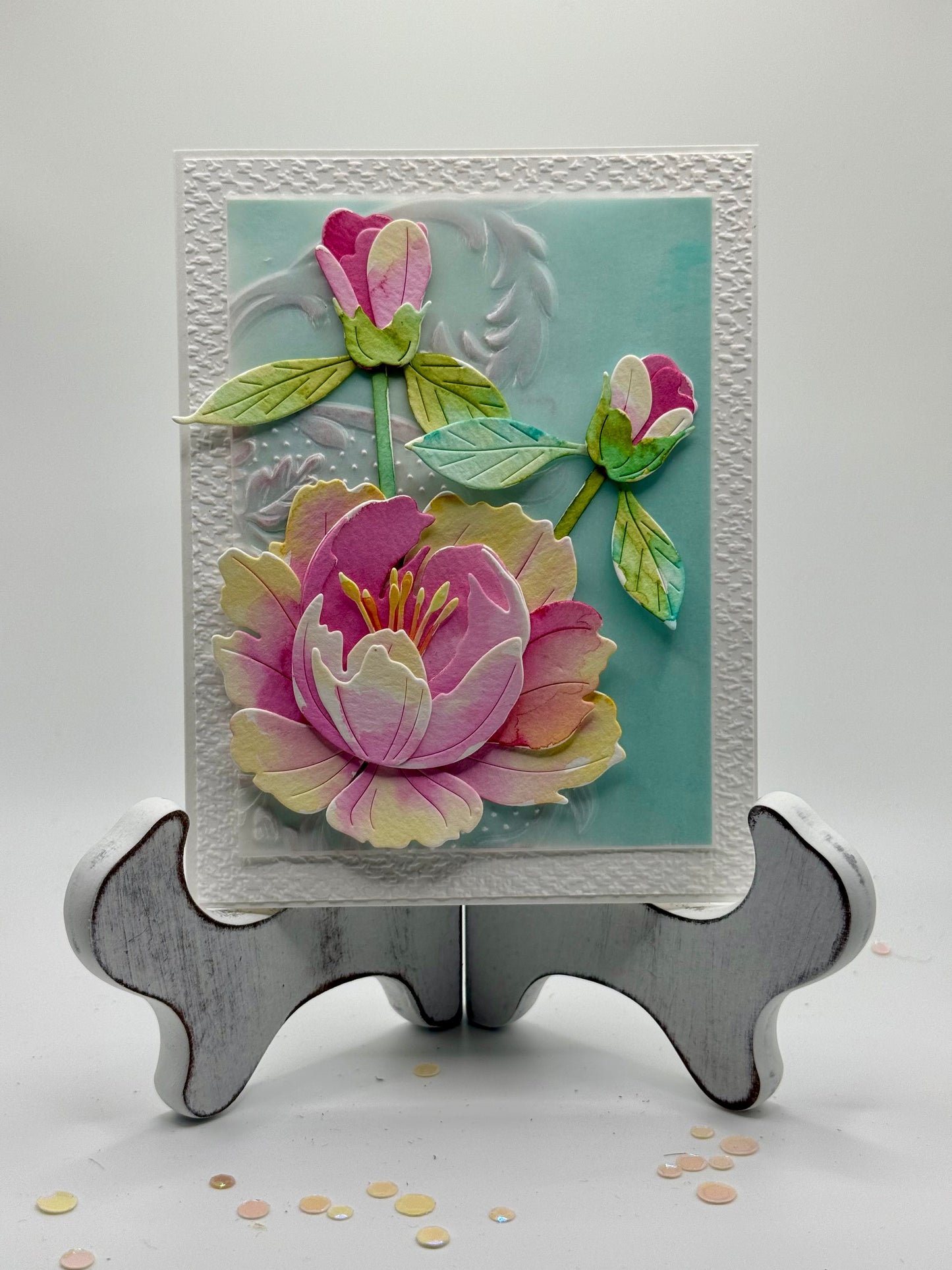 Beautiful watercolored peony with buds